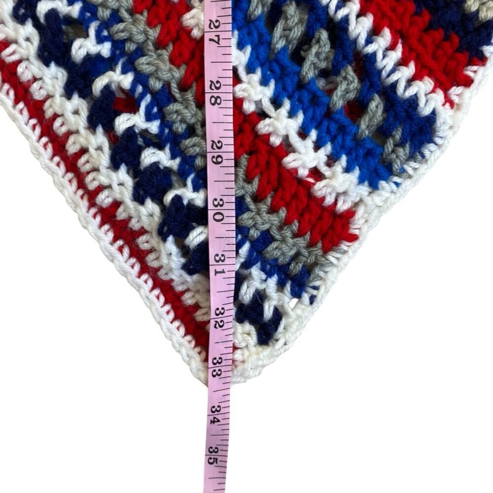Handmade Boho Chunky Open Knit Crochet Poncho Patriotic Colors Textured OS - Picture 14 of 16
